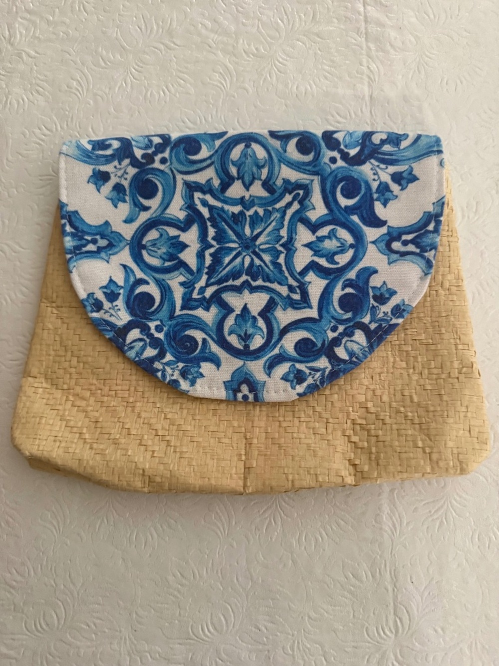 Dolce & Gabbana light blue straw clutch purse New